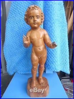 Hand Carved Wood Sculpture Divine Child Baby Jesus Religious Santos