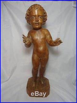 Hand Carved Wood Sculpture Divine Child Baby Jesus Religious Santos