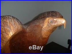 Hand Carved Wood Sculpture Life Sized Eagle 1980's Two Tones 36.2 Pounds