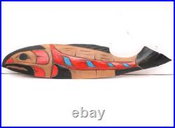 Hand Carved Wood Sculpture Salmon Totem Plaque Northwest Coast Haida Art 17