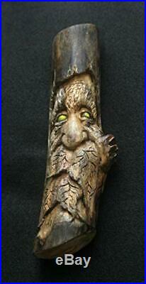 Hand Carved Wood Spirit Green Man Wizard Pagan Strange Gothic Sculpture Carving
