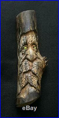 Hand Carved Wood Spirit Green Man Wizard Pagan Strange Gothic Sculpture Carving