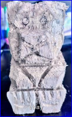 Hand Carved Wood Teddy Bear Done With A Mini Chainsaw By Artist Evan Kasle