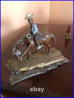 Hand Carved Wood Walnut Horse And Cowboy Statue Great For Desk Or Collection Hand Carved Wood Walnut Horse And Cowboy Statue Great For Desk Or Collection
