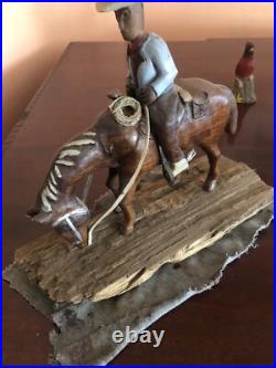 Hand Carved Wood Walnut Horse And Cowboy Statue Great For Desk Or Collection Hand Carved Wood Walnut Horse And Cowboy Statue Great For Desk Or Collection