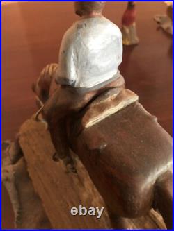 Hand Carved Wood Walnut Horse And Cowboy Statue Great For Desk Or Collection