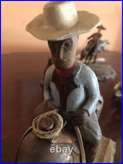 Hand Carved Wood Walnut Horse And Cowboy Statue Great For Desk Or Collection