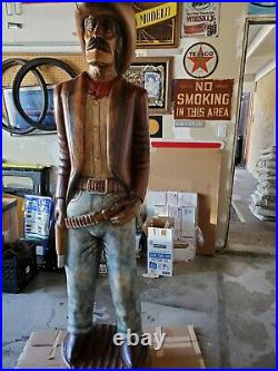 Hand-Carved Wood/Wooden Cigar/Drug Store Cowboy Statue Life Size 6ft tall