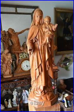 Hand Carved Wood madonna Virgin mary and child jesus sculpture statue Religious