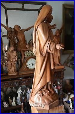 Hand Carved Wood madonna Virgin mary and child jesus sculpture statue Religious