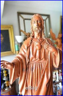 Hand Carved Wood sculpture of The Sacred Heart of Jesus''23.5 Religious corpus
