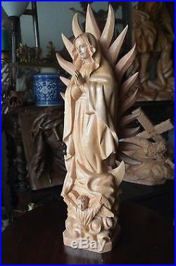 Hand Carved Wood sculpture of virgin Mary Our Lady Guadalupe religious 27'