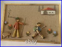 Hand Carved Wooden Animals Children Anri Italy Wall Carving 10 X 15 Free SHIP