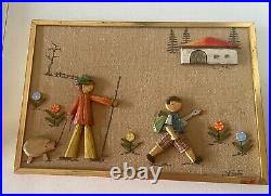 Hand Carved Wooden Animals Children Anri Italy Wall Carving 10 X 15 Free SHIP