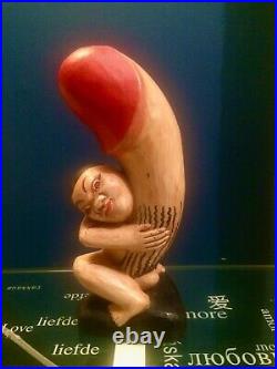 Hand Carved Wooden Balinese Man with Oversized Penis Folk Art Indonesia