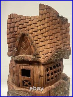 Hand Carved Wooden Cottage Sculpture Handcrafted by Linda Phillips
