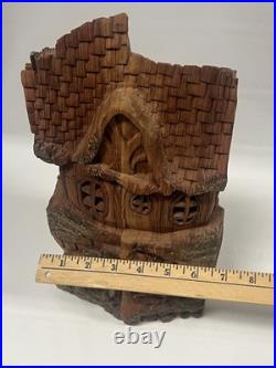 Hand Carved Wooden Cottage Sculpture Handcrafted by Linda Phillips