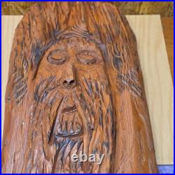 Hand-Carved Wooden Face Sculpture, Brown Wood Carving, Free Standing 18
