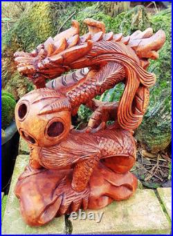 Hand Carved Wooden Feng Shui Oriental Dragon, Wooden Carvings, Wooden Sculptures