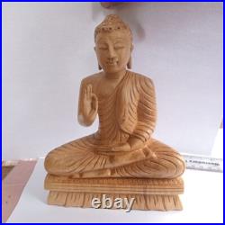 Hand-Carved Wooden Meditating Buddha Statue Serene Home Décor from Ceylon