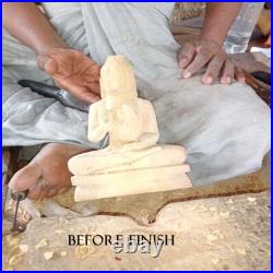 Hand-Carved Wooden Meditating Buddha Statue Serene Home Décor from Ceylon