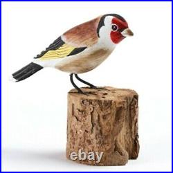 Hand Carved Wooden Painted Goldfinch Tree Stump Garden Ornament Bird Carving