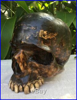 Hand Carved Wooden Sculpture Real Size Replica Human Wood Skull Decor Handmade