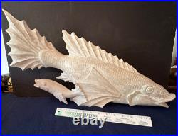 Hand Carved Wooden Sea Bass Fish with Juvenile Garuda Bali Indonesia Natural Wood