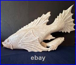 Hand Carved Wooden Sea Bass Fish with Juvenile Garuda Bali Indonesia Natural Wood