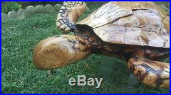 Hand Carved Wooden Sea Turtle Rare Hickory Burl Wood Large Life Sized Sculpture