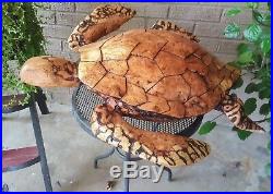Hand Carved Wooden Sea Turtle Rare Hickory Burl Wood Large Life Sized Sculpture