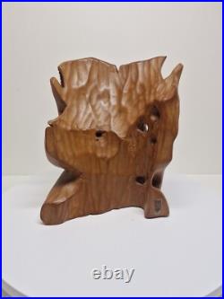 Hand-Carved Wooden Terra Cotta Sculpture With Birds Signed Unique Artisan Piece