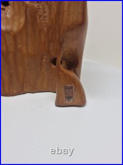 Hand-Carved Wooden Terra Cotta Sculpture With Birds Signed Unique Artisan Piece