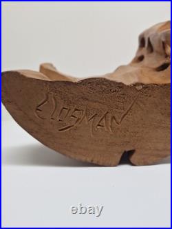 Hand-Carved Wooden Terra Cotta Sculpture With Birds Signed Unique Artisan Piece
