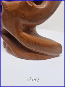 Hand-Carved Wooden Terra Cotta Sculpture With Birds Signed Unique Artisan Piece