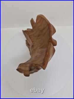 Hand-Carved Wooden Terra Cotta Sculpture With Birds Signed Unique Artisan Piece