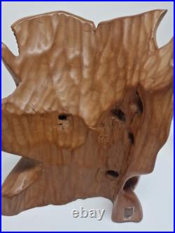 Hand-Carved Wooden Terra Cotta Sculpture With Birds Signed Unique Artisan Piece Hand-Carved Wooden Terra Cotta Sculpture With Birds Signed Unique Artisan Piece