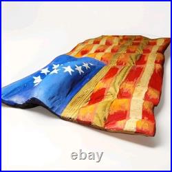 Hand Carved Wooden Waving American Flag -Betsy Ross Edition Repurposed Wood