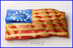 Hand Carved Wooden Waving American Flag -Betsy Ross Edition Repurposed Wood