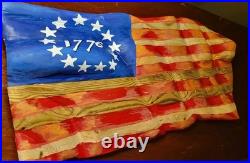 Hand Carved Wooden Waving American Flag -Betsy Ross Edition Repurposed Wood