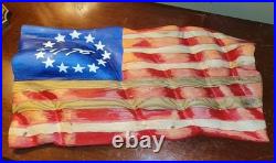 Hand Carved Wooden Waving American Flag -Betsy Ross Edition Repurposed Wood