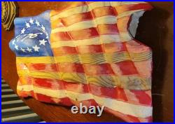 Hand Carved Wooden Waving American Flag -Betsy Ross Edition Repurposed Wood