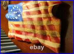 Hand Carved Wooden Waving American Flag -Betsy Ross Edition Repurposed Wood