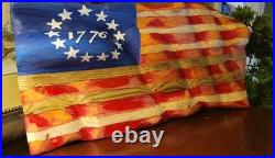 Hand Carved Wooden Waving American Flag -Betsy Ross Edition Repurposed Wood