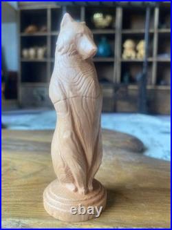 Hand Carved Wooden Wolf Sculpture Standing Animal Figurine Home Decor
