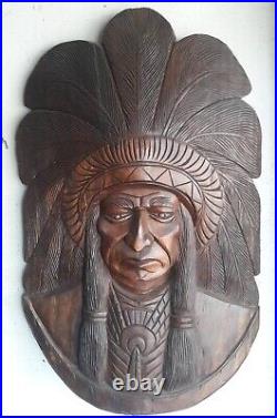 Hand Carving wood Indian Native American Cowboy Head Figurine 20 High 17 Wide
