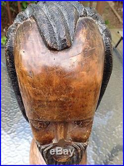Hand Made Carved Wood Jamaican Art Sculpture Rastafarian African Bust Statue 18