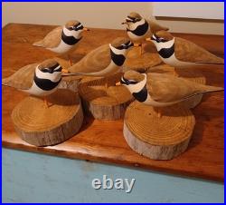 Hand Made Ringed Plovers Wood Shorebird Sculpture Signed By Artist 6 Total