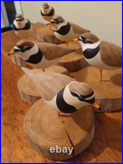 Hand Made Ringed Plovers Wood Shorebird Sculpture Signed By Artist 6 Total