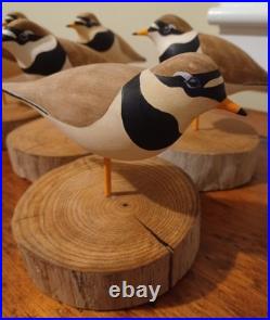 Hand Made Ringed Plovers Wood Shorebird Sculpture Signed By Artist 6 Total